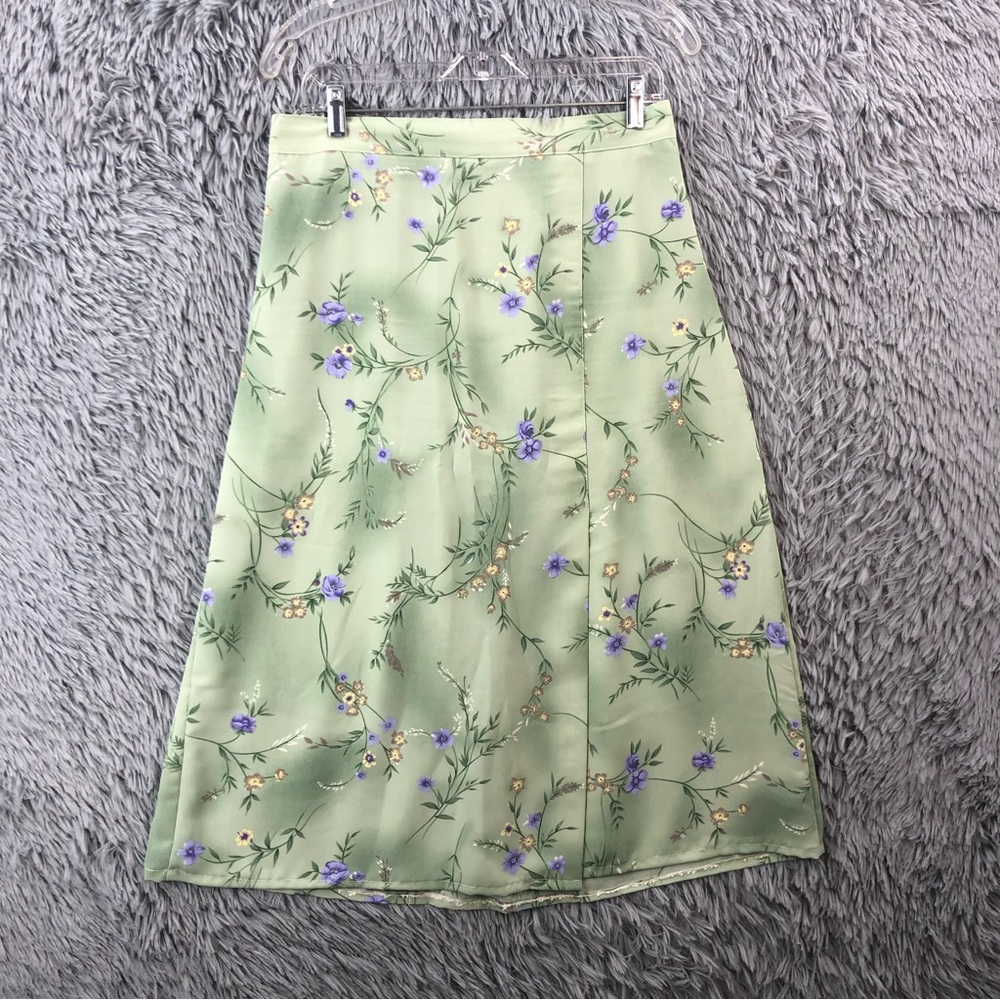 Jaclyn Smith Skirt Womens Large Green Floral Flowery Front Slit Flowy Pull On